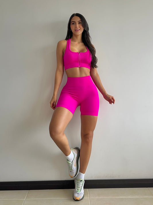 SET SHORT TOP CREMALLERA FUCSIA