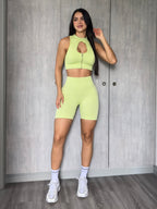 SET SHORT VERDE EFECTO LAVADO