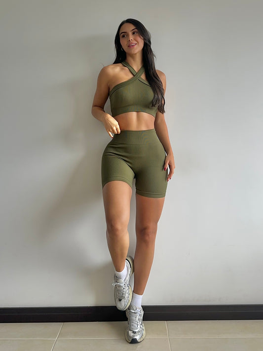 SET SHORT TOP VERDE MILITAR